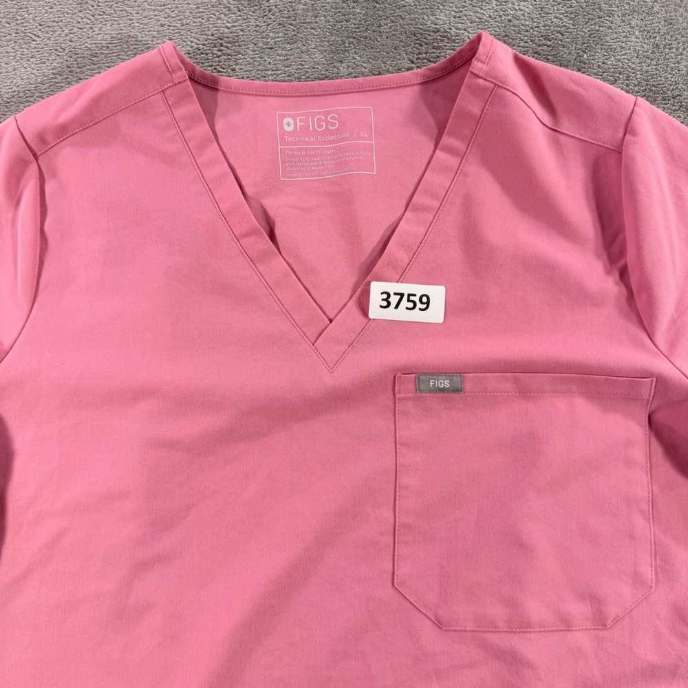 FIGS Scrub Top Women XL Pink V-Neck Technical Collection FW1000 Pocket Shirt
